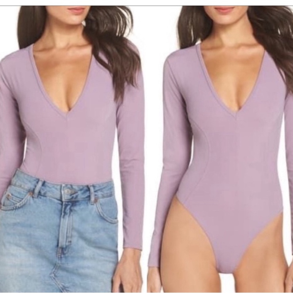 Free People Lavender Long Sleeve Bodysuit